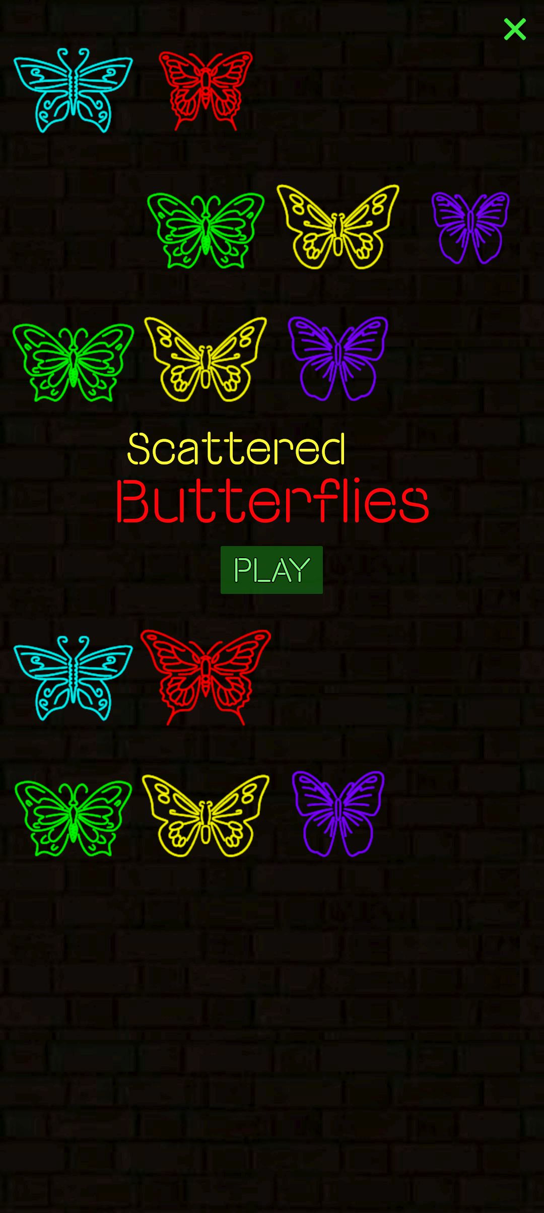 Start screen from the 'Scattered Butterflies' game.